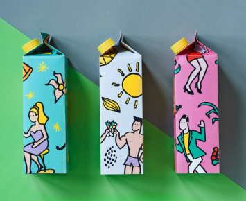 果汁飲料包裝設計，繪出了三組創意插畫，插畫吸取了波普藝術的風格特色